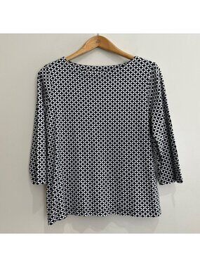 Croft & Barrow Boat Neck 3/4 Sleeve Blouse Womens L Black Geometric Print